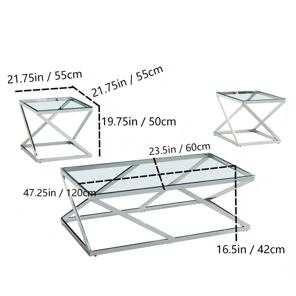 3-Piece Coffee Table Set In Chrome Finish