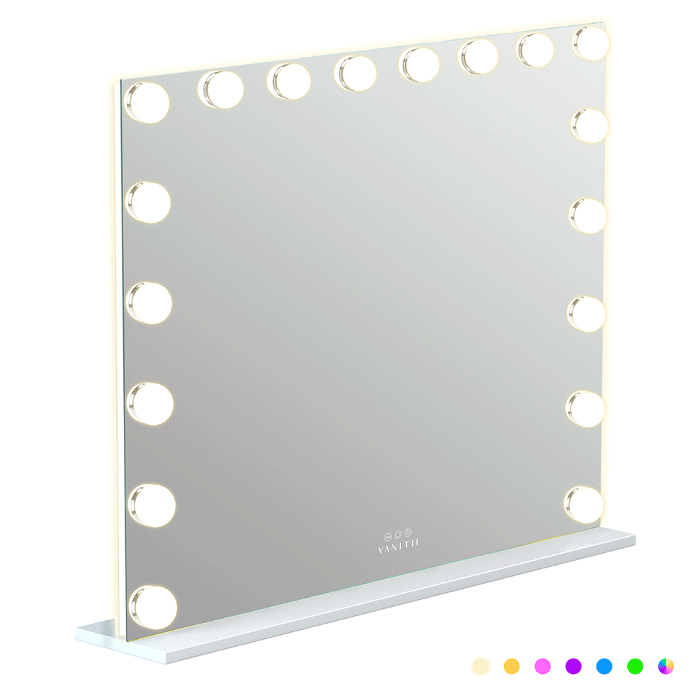 Mirror with multiple led lighting features and settings.