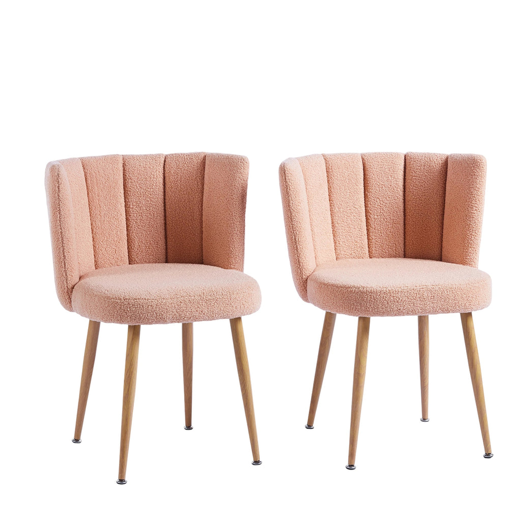 Modern Beige Dining Chairs - Iron Tube Wood-Color Legs, Shorthair Cushions 2pCS/CTN