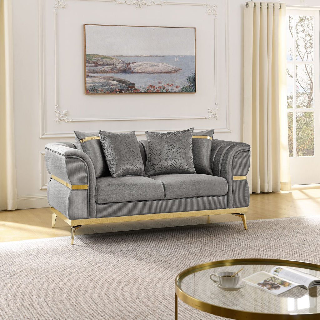 Velvet Chestfield Sofa Set In Gray