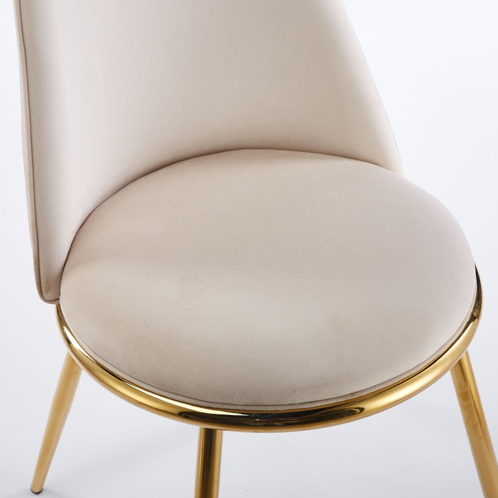 Modern Cream White Dining Chair  - Gold-Plated Metal Legs, Velvet Upholstery 2pCS/CTN