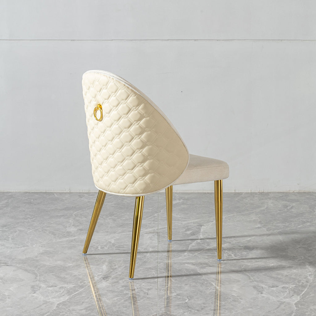 Modern Dining room chair stainless steel legs light yellow PU leather of back cushion&beige velvet of front cushion