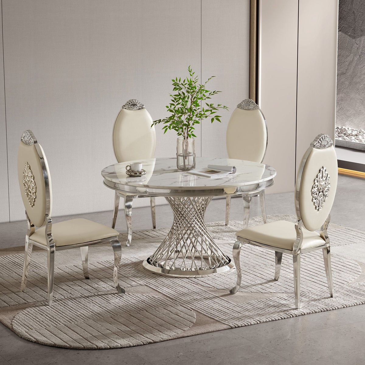 Modern Luxury Round Marble & Stainless Steel Dining Table