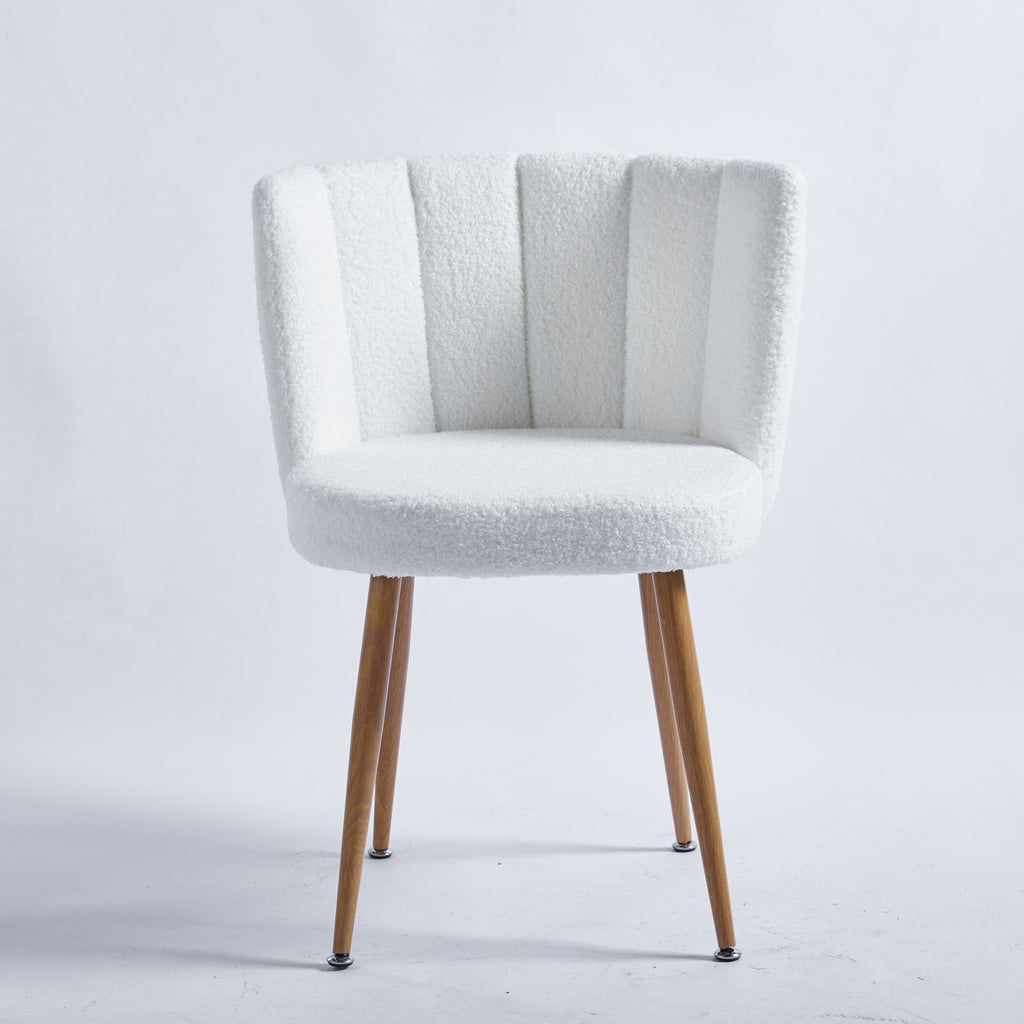 Modern White Dining Chairs - Iron Tube Wood-Color Legs, Shorthair Cushions 2pCS/CTN