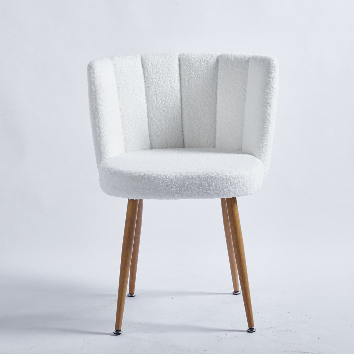 Modern White Dining Chairs - Iron Tube Wood-Color Legs, Shorthair Cushions 2pCS/CTN