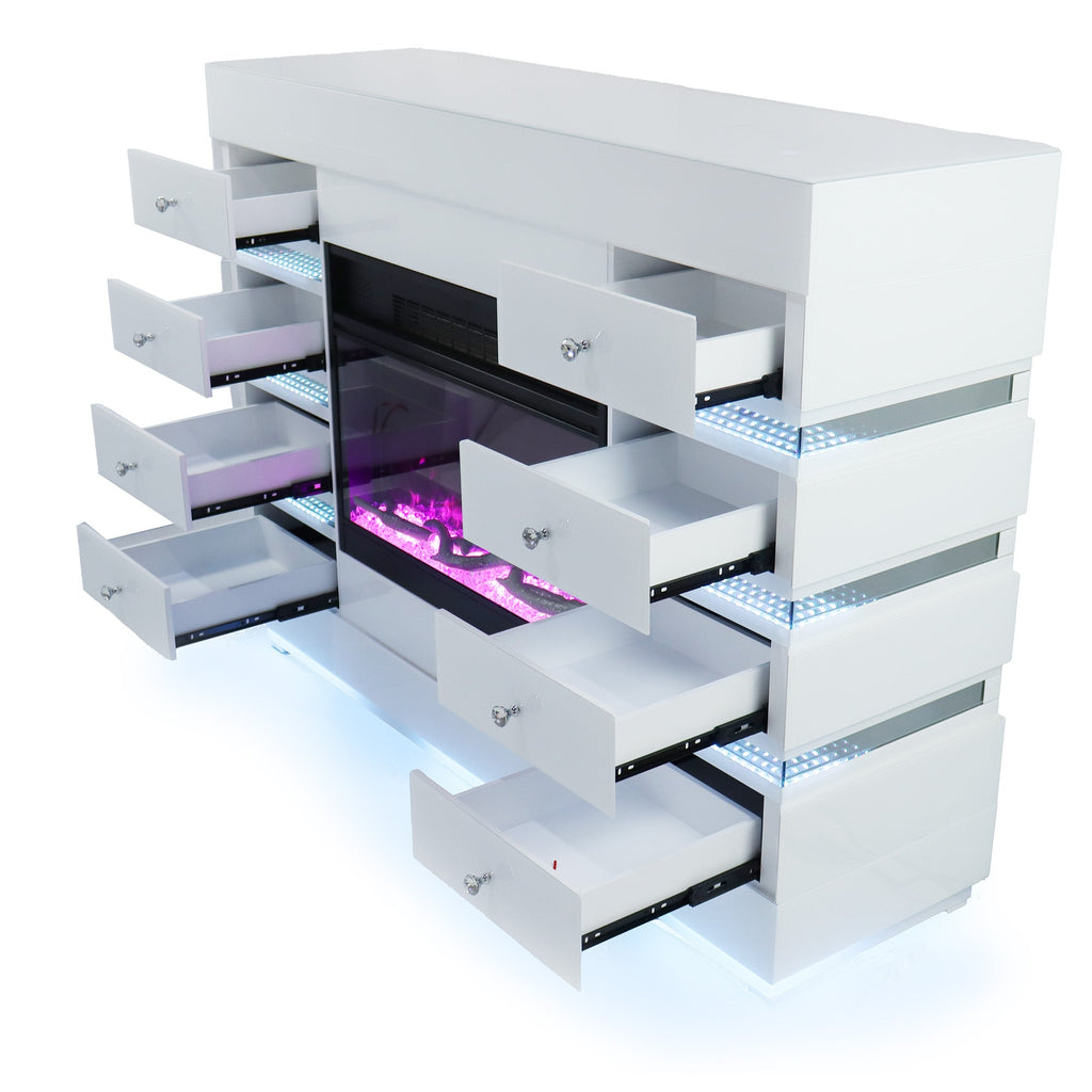 Fully Assembled 55" Mirrored Fireplace with RGB Ambiance and Wireless charging