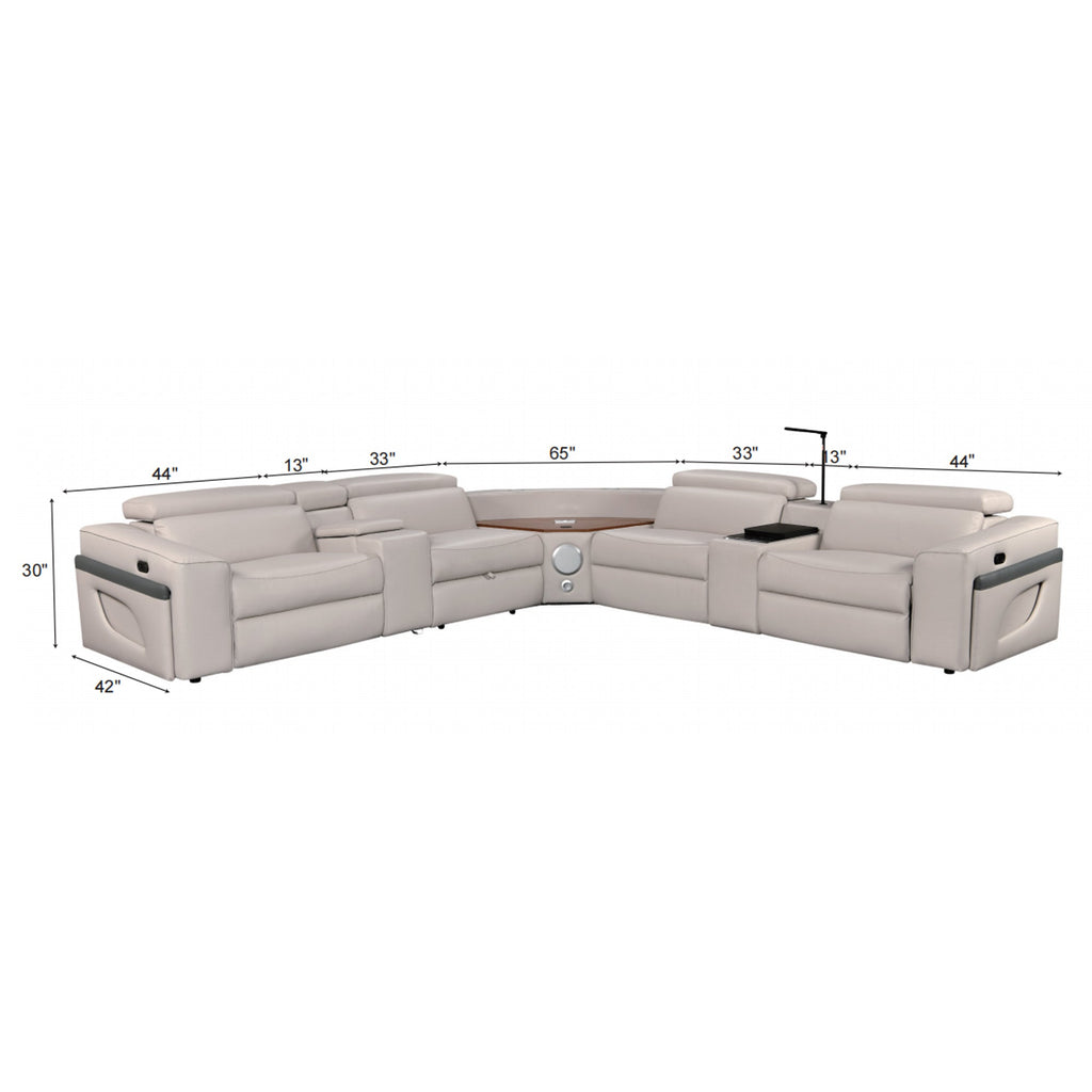 Air Leather Power Reclining Sectional Sofa with Recliner in Beige (MC3028A)