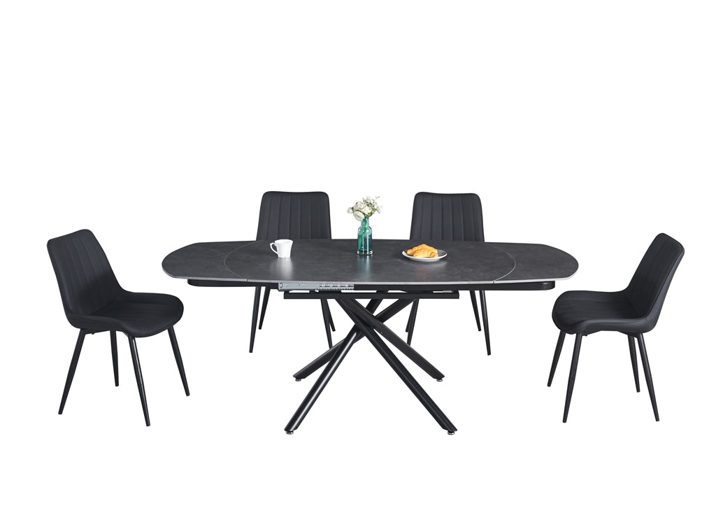 Extendable Ceramic Top Dining Table with Metal Legs (55.12 / 78.74 × 35.43 × 29.53)
