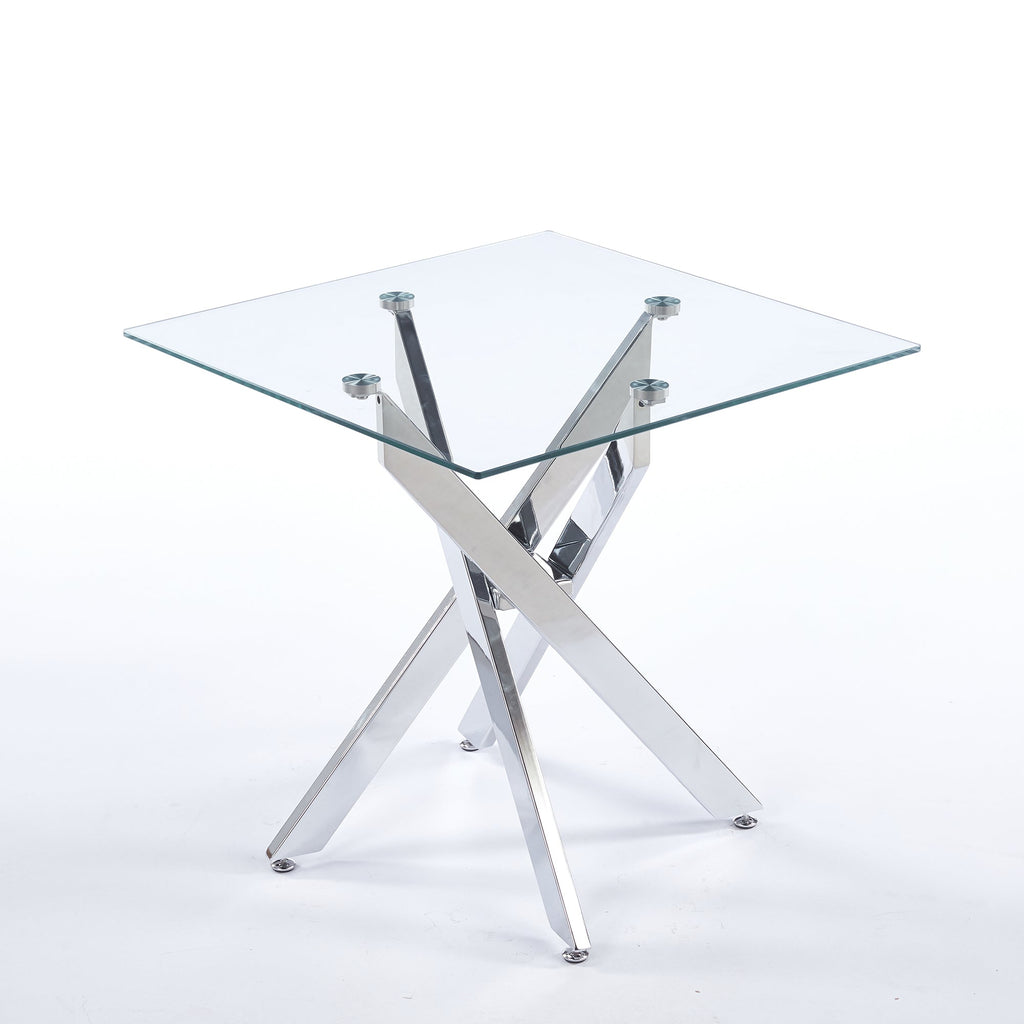 23.62" Modern End Table, 8MM Clear Tempered Glass Top with Golden Crossed Metal Base, Easy to Clean