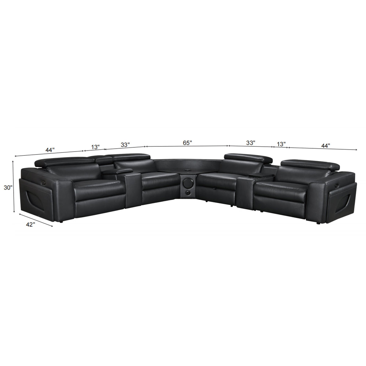 Power Recliner Air Leather Sectional MC3028A Black