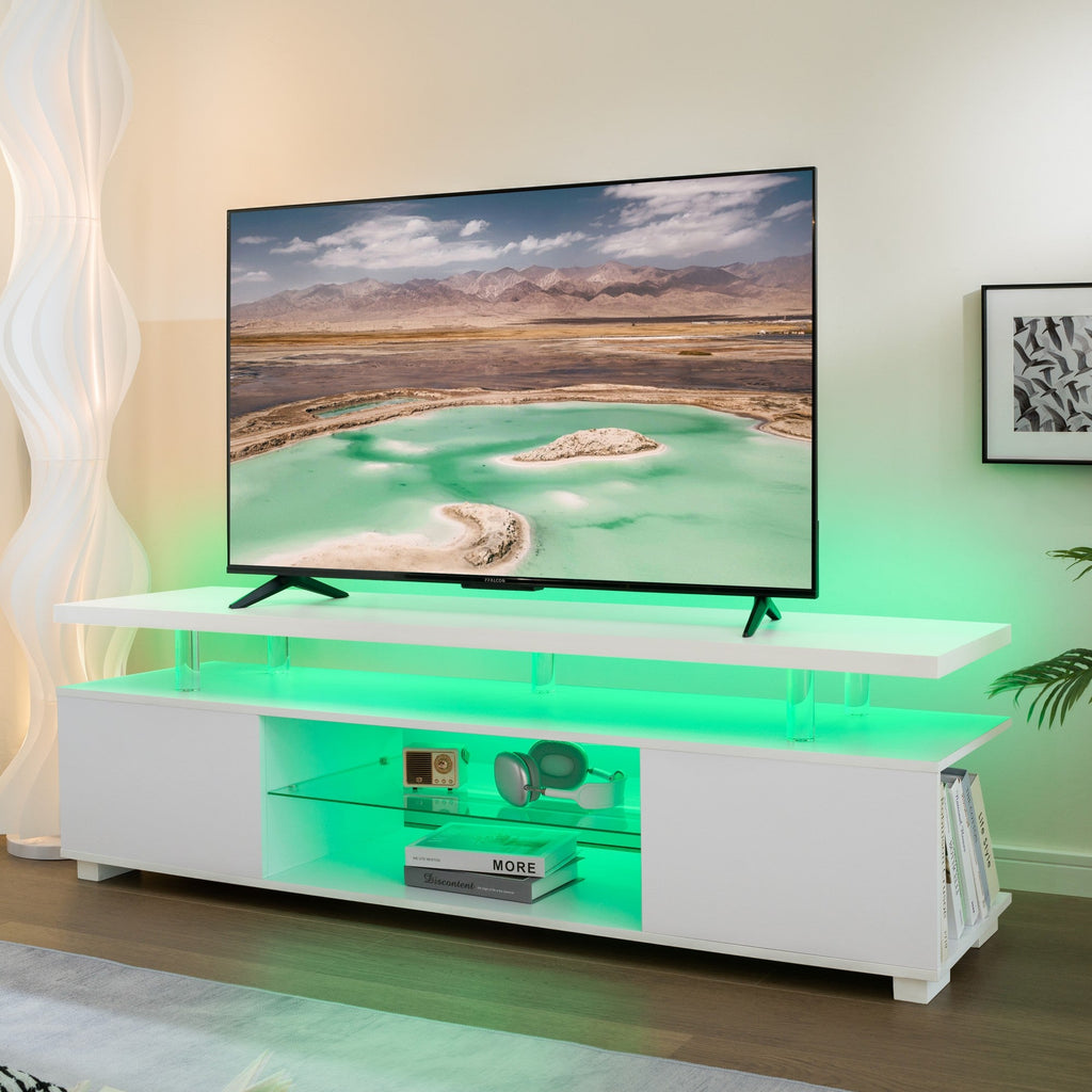 TV Stand LED Gaming Entertainment Center Media Storage Console Table with Large Side Cabinet for Living Room