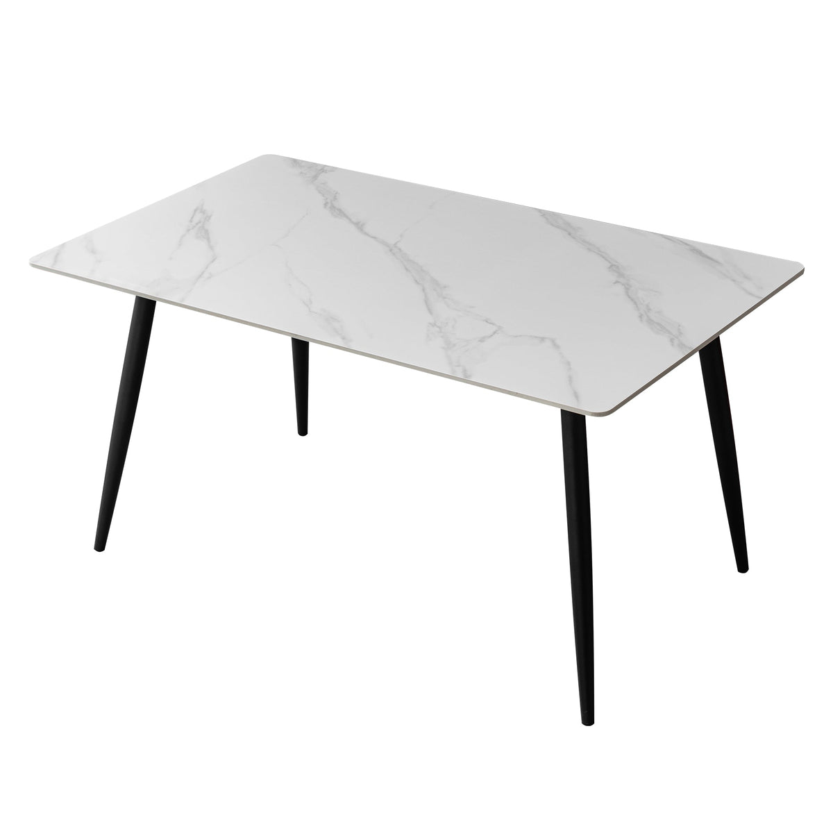 White Faux Marble Rectangular Dining Table with Black Metal Legs, Seats up to 4