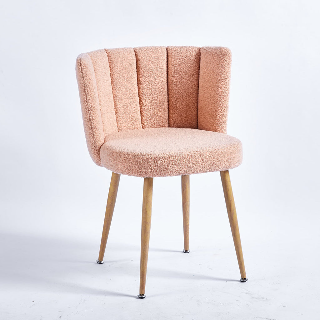Modern Beige Dining Chairs - Iron Tube Wood-Color Legs, Shorthair Cushions 2pCS/CTN