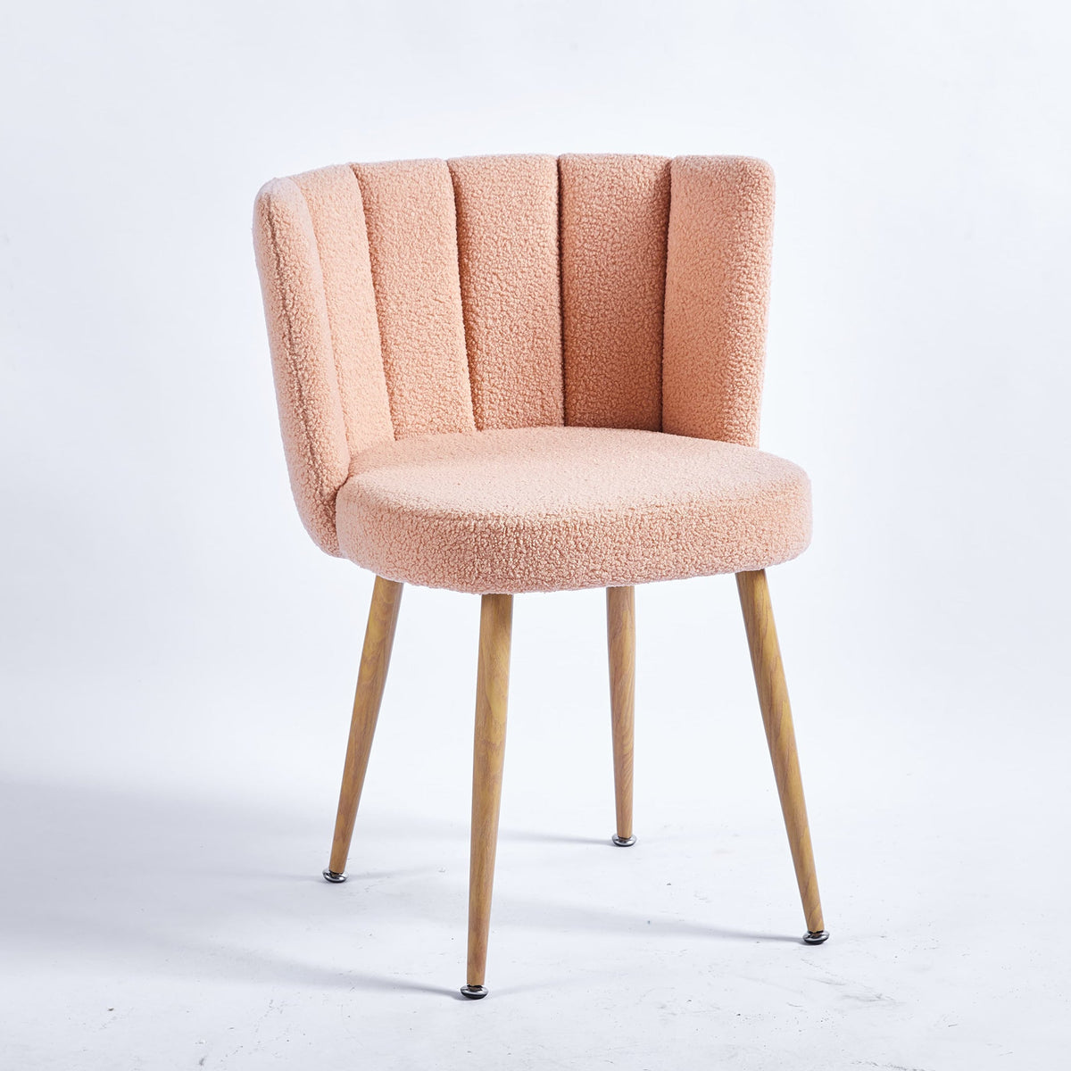 Modern Beige Dining Chairs - Iron Tube Wood-Color Legs, Shorthair Cushions 2pCS/CTN