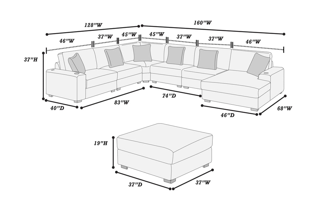 Dimensions of couch in white background.