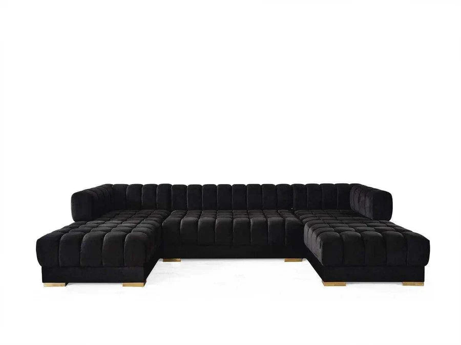Black sectional sofa on a white background