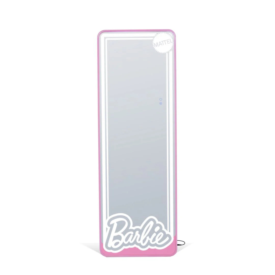 Barbie branded mirror with pink frame on a white background