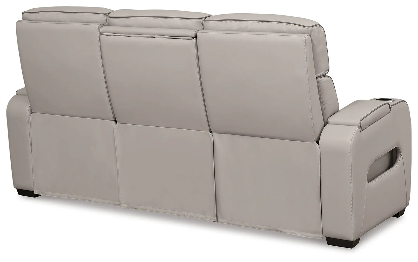 Gray sofa with reclining feature on a white background