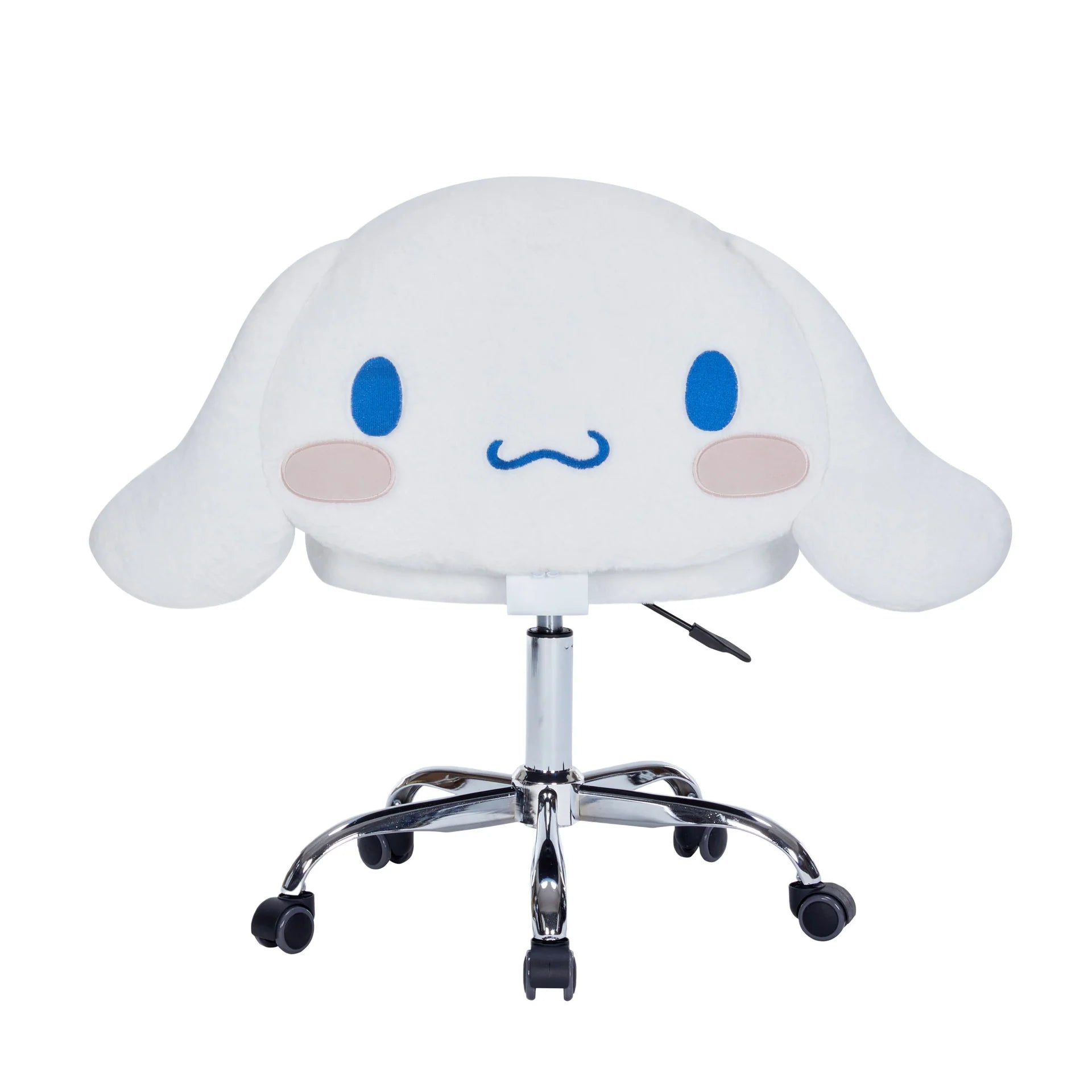 White cloud-shaped office chair with blue eyes and a small mouth on a white background