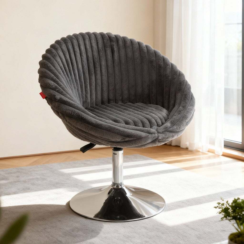 Bella Swivel Rabbit Fur Vanity Chair with Back