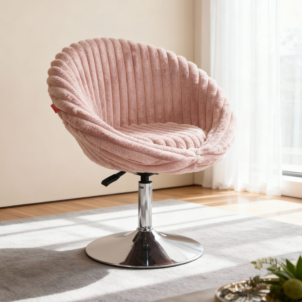 Bella Swivel Rabbit Fur Vanity Chair with Back
