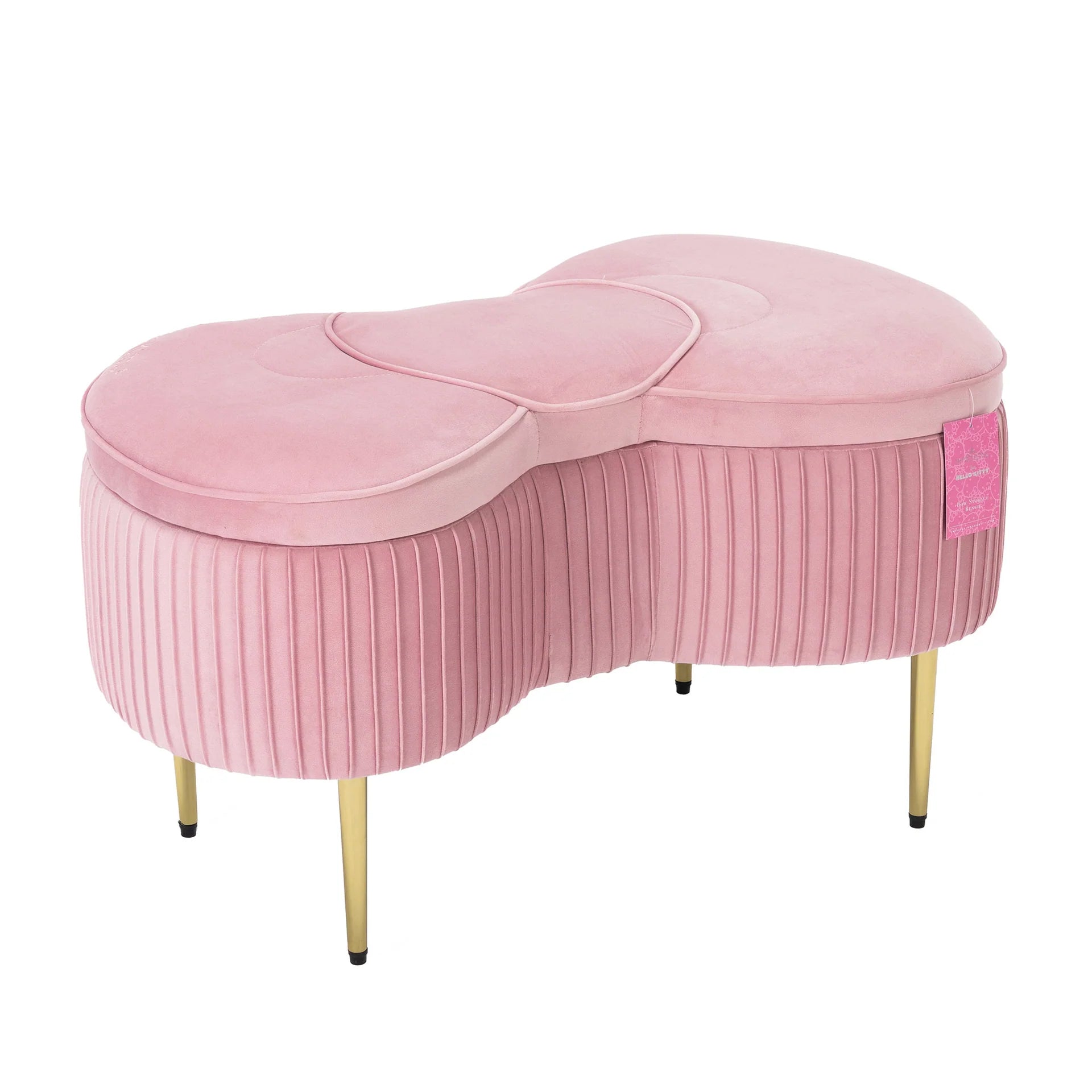 Pink ribbed ottoman with a heart design on a white background