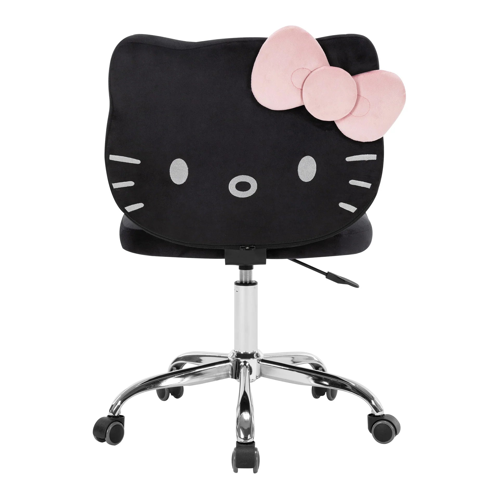 Black office chair with pink bow on a white background