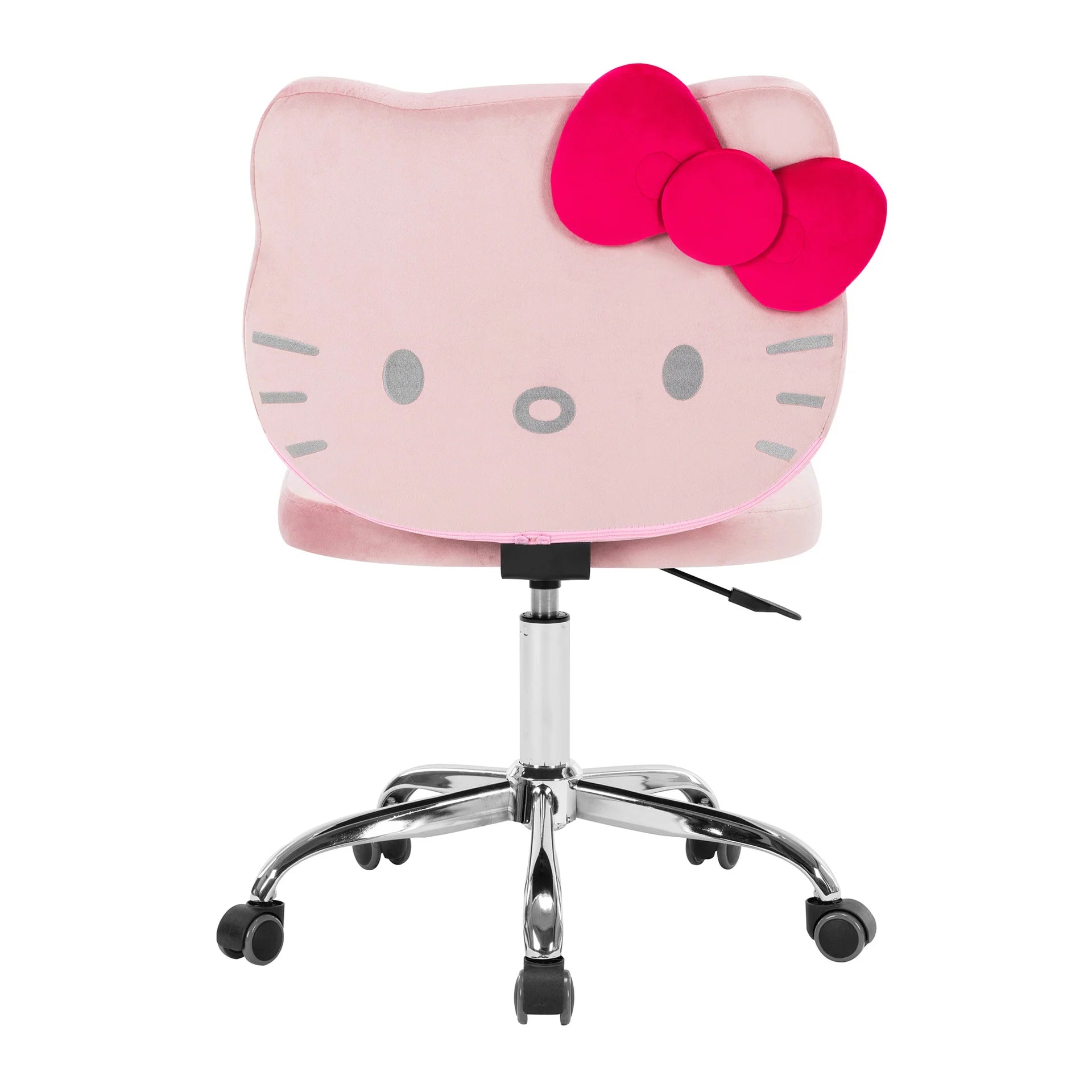 Pink cartoon chair with a red bow on a white background