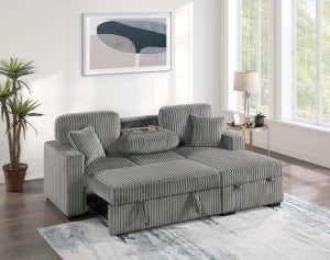 Gray sectional sofa with storage in a living room setting