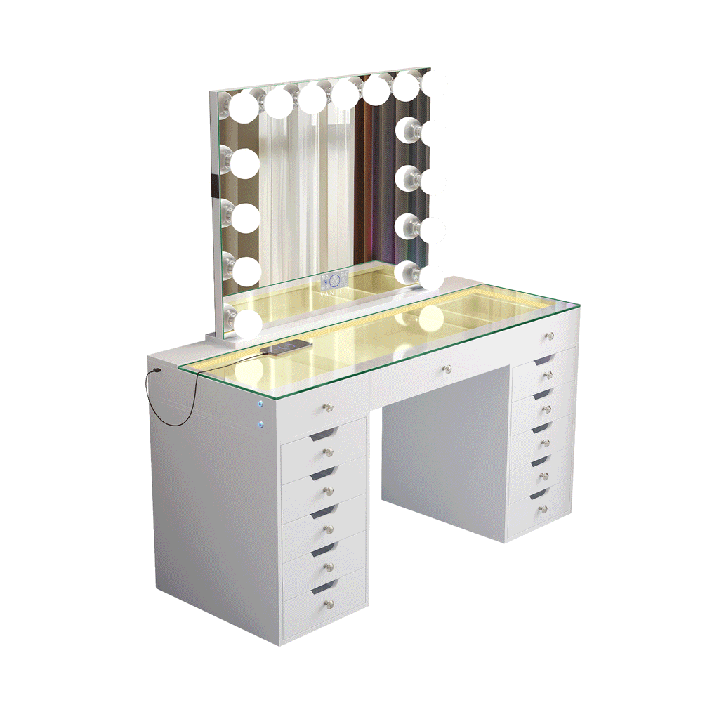Eva-RGB Vanity Desk Set with 15 Bulbs Mirror