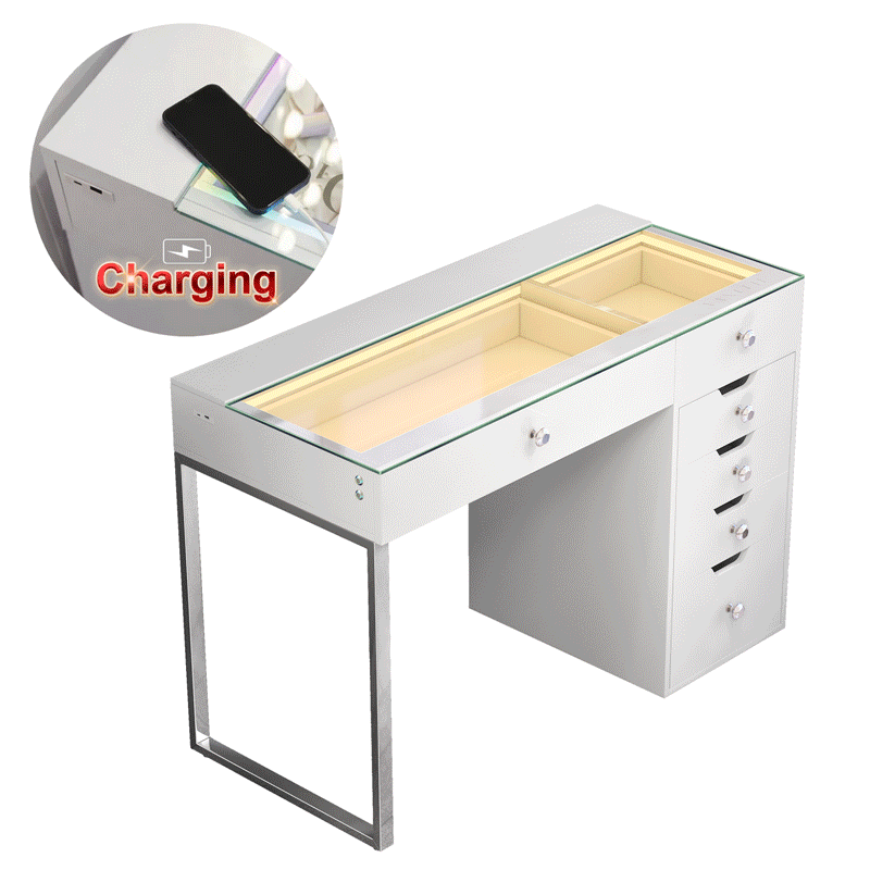 Vanitii Diana RGB vanity desk with six storage drawers and wireless phone charging surface