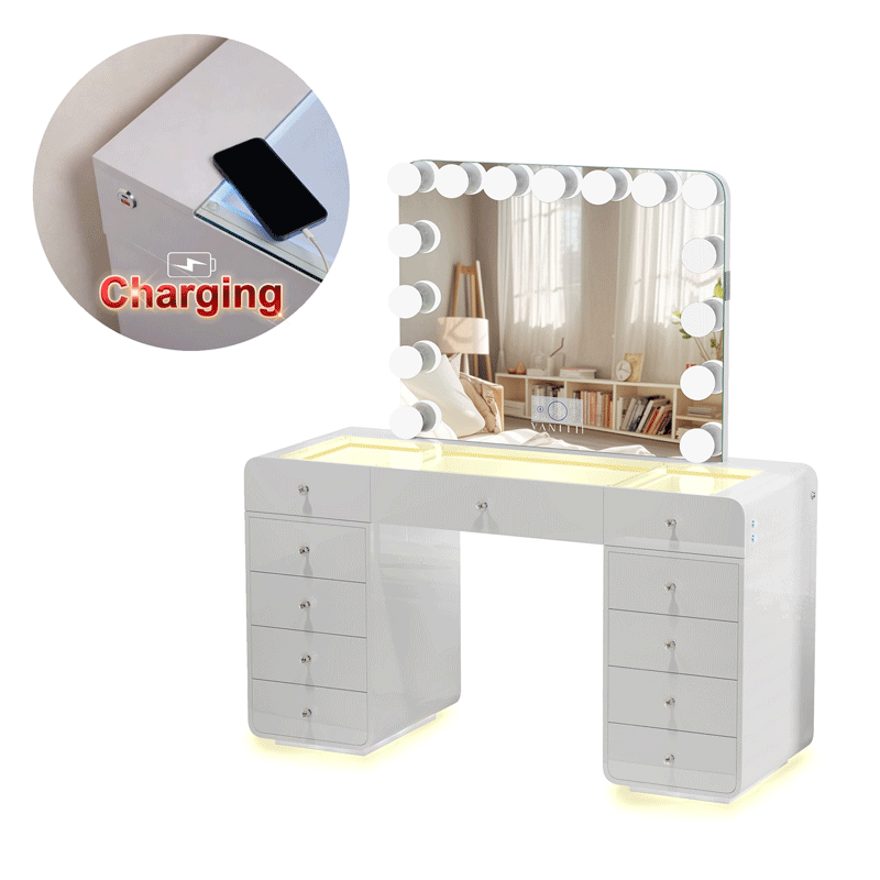 VANITII Catalina Vanity Desk with RGB light including vanity mirror