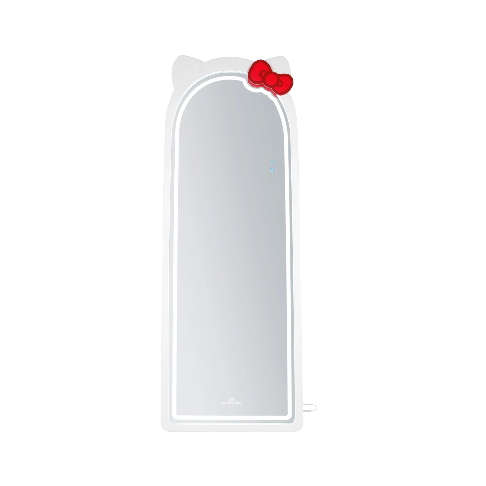 Rectangular mirror with cat ears and a red bow on a white background