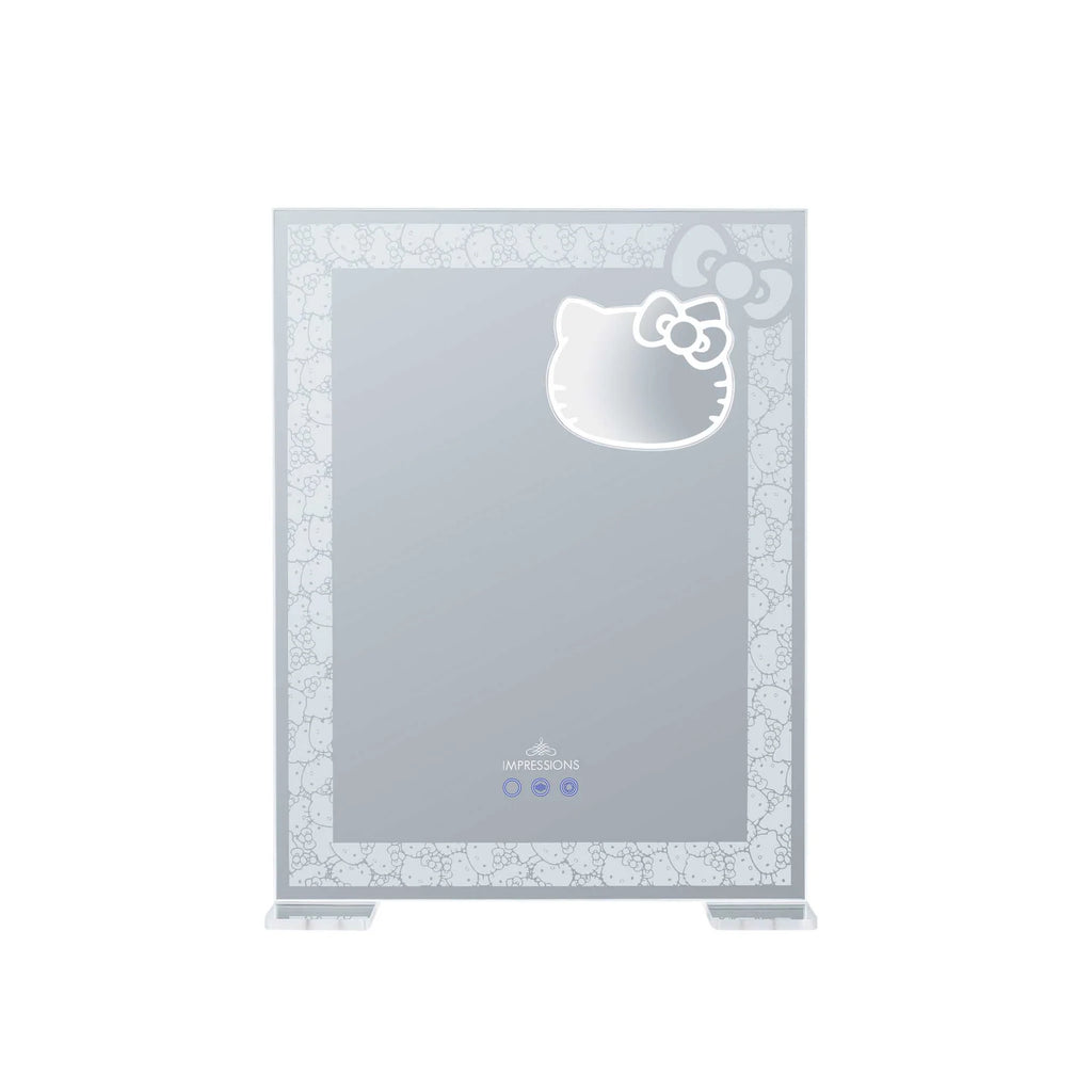 Hello Kitty-themed mirror with floral frame on a white background no lighting on