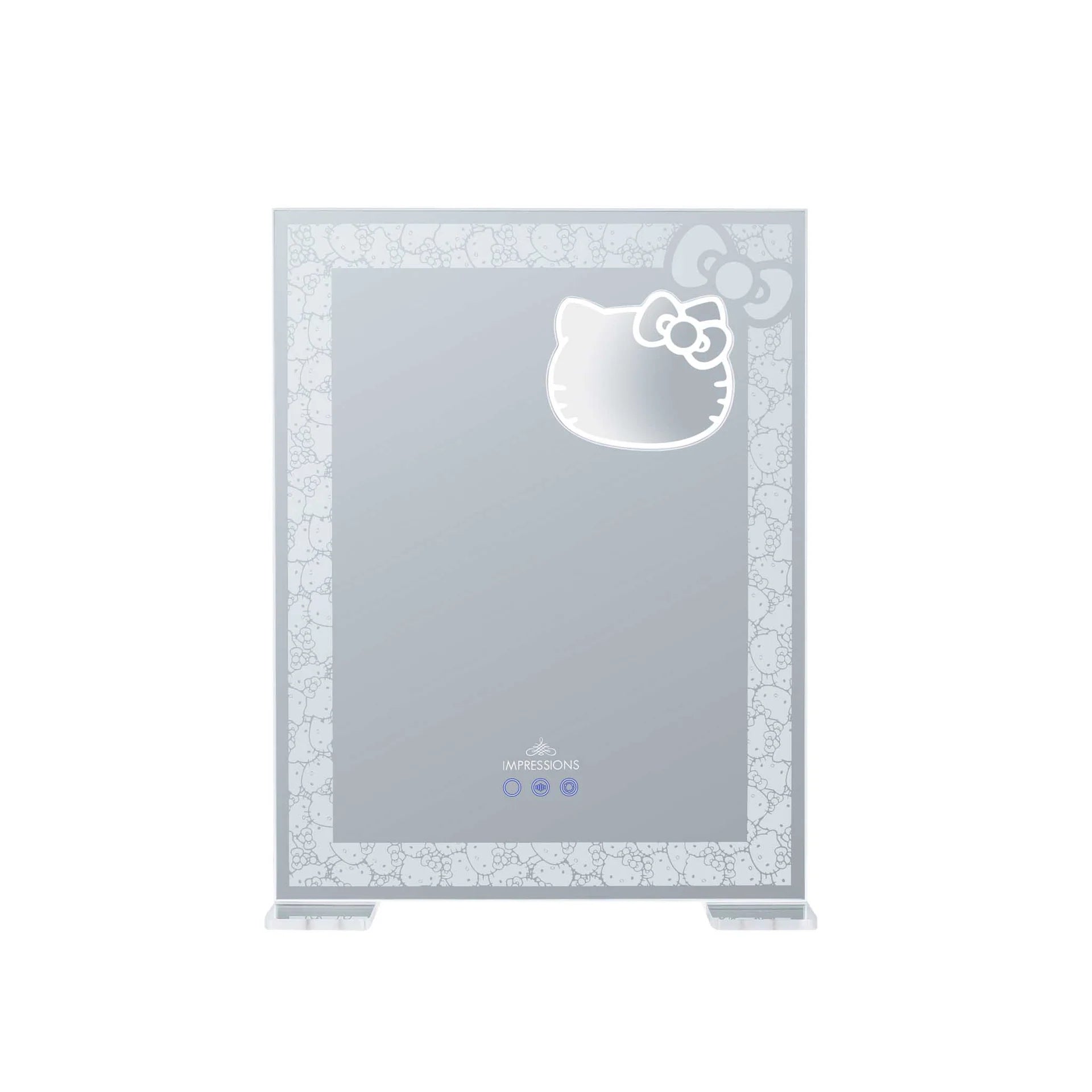 Hello Kitty-themed mirror with floral frame on a white background no lighting on