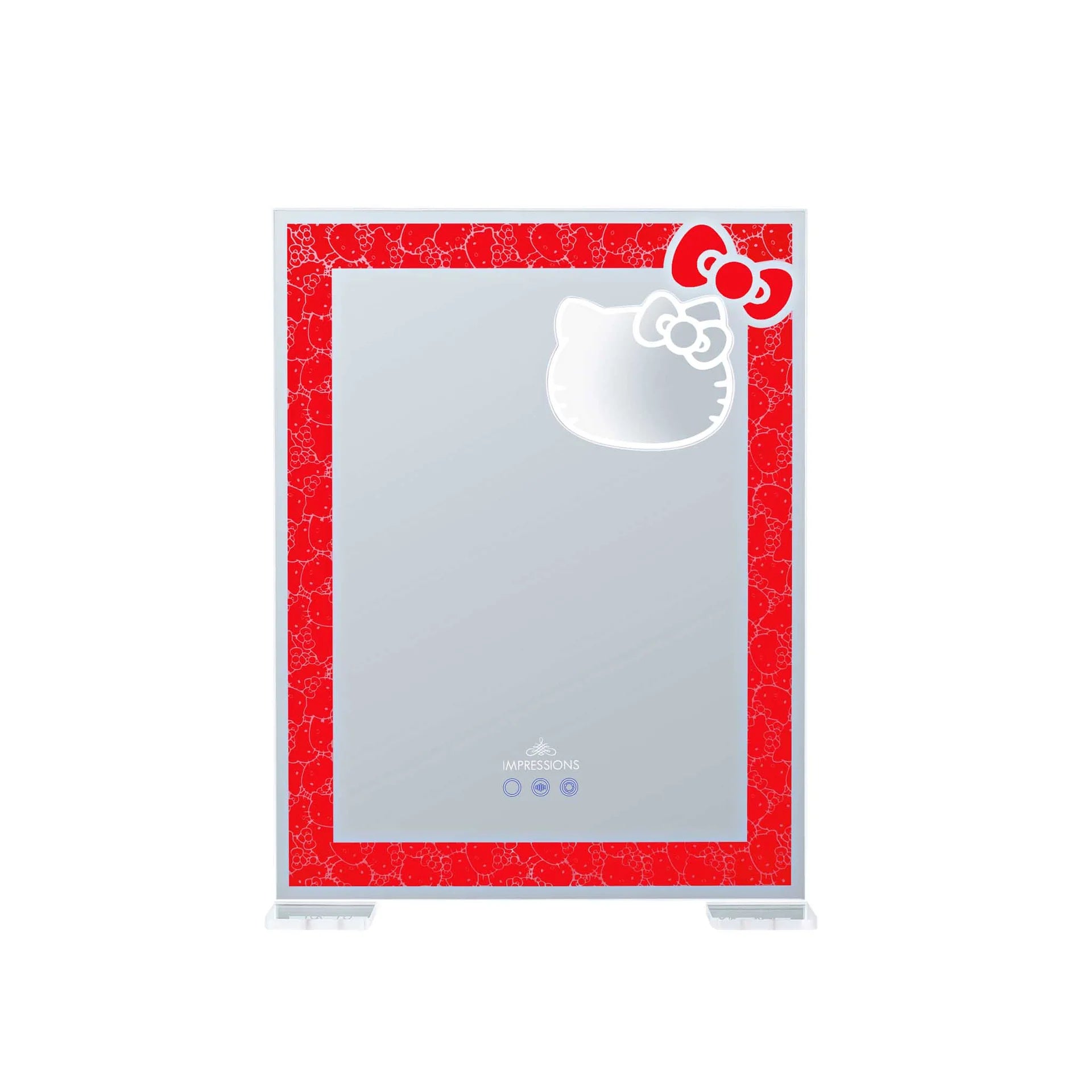 Hello Kitty-themed mirror with floral frame on a white background with red lighting