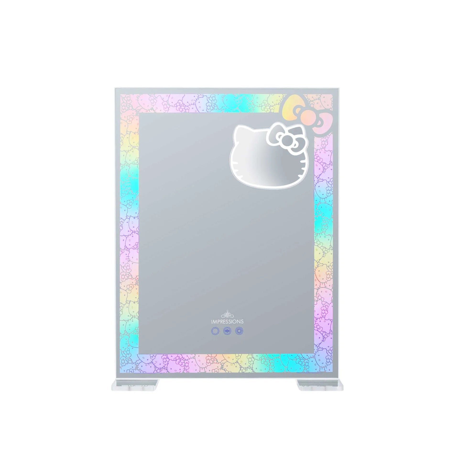 Hello Kitty-themed mirror with floral frame on a white background, rainbow with 3x mini mirror