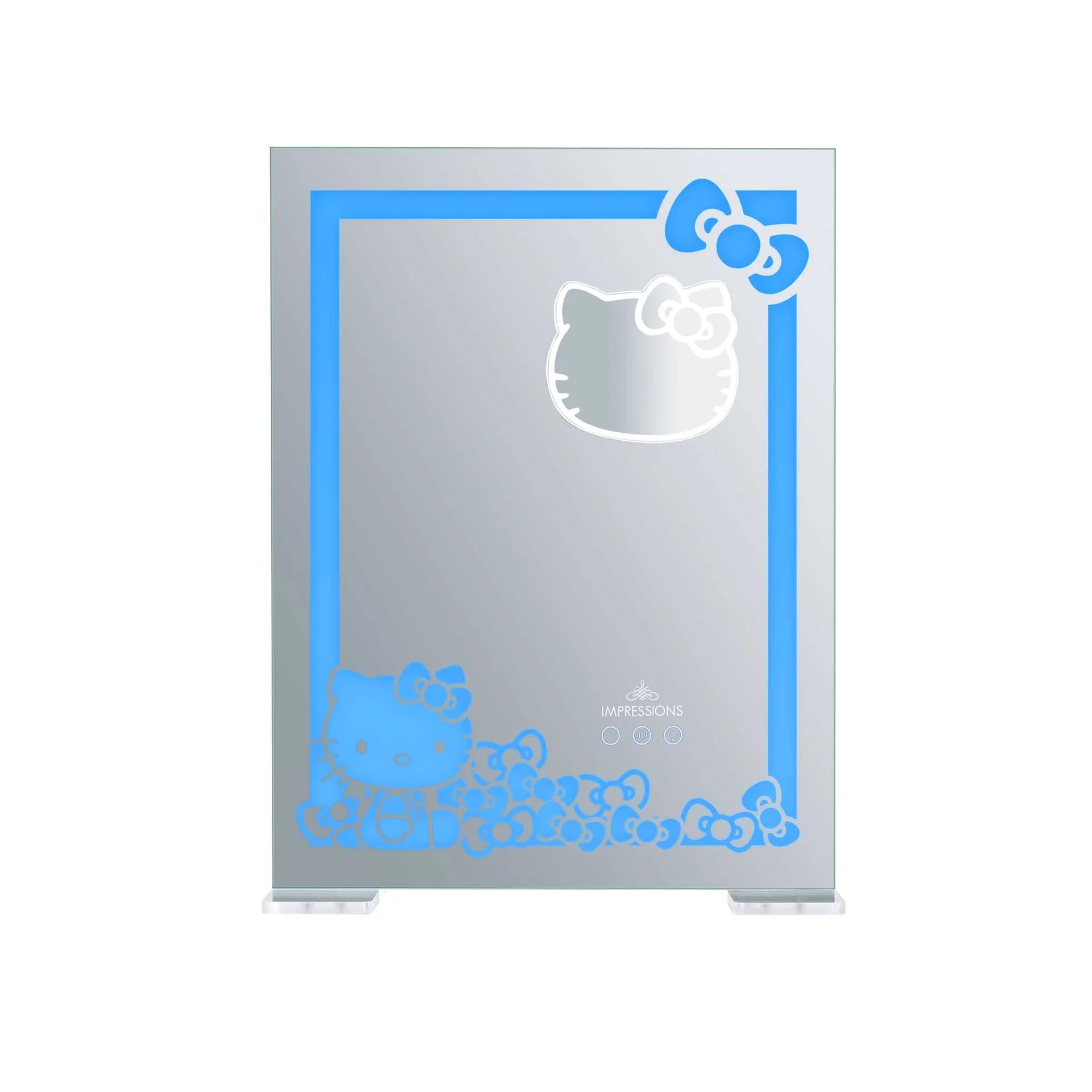 Hello Kitty-themed product with blue and white design on a clear background