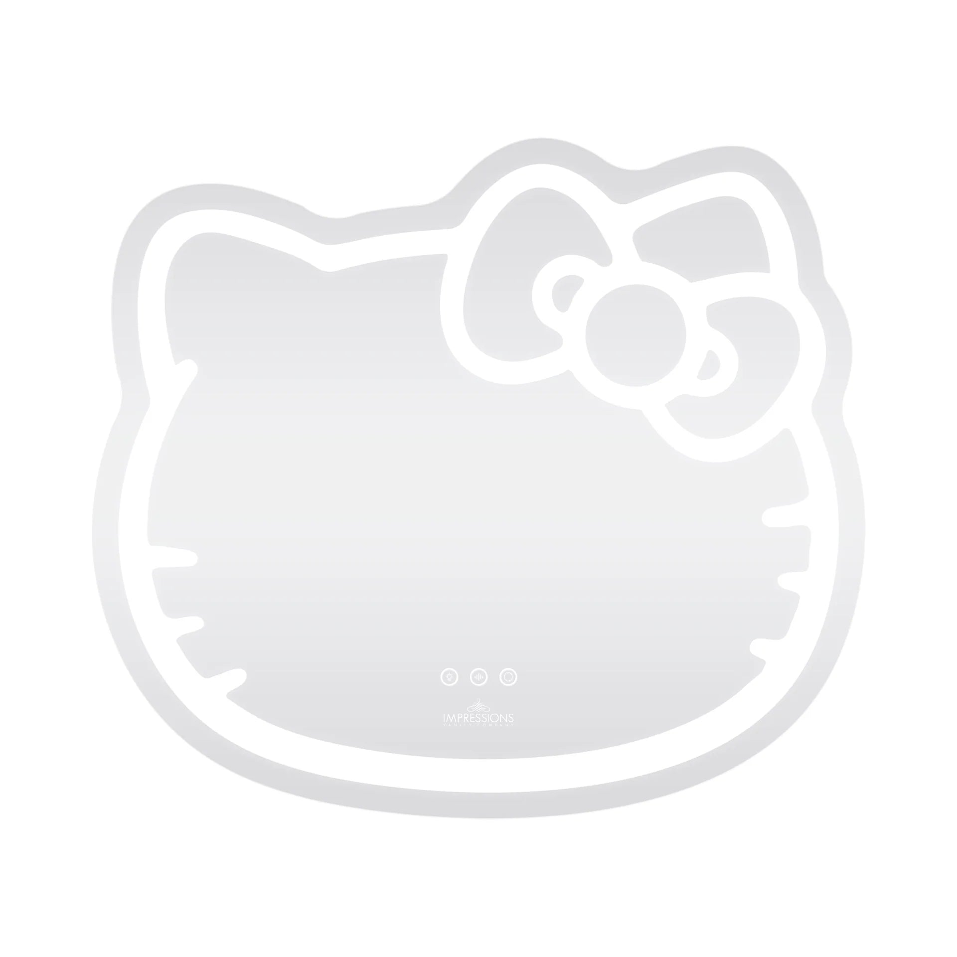 White silhouette of a cat face with a bow on a white background
