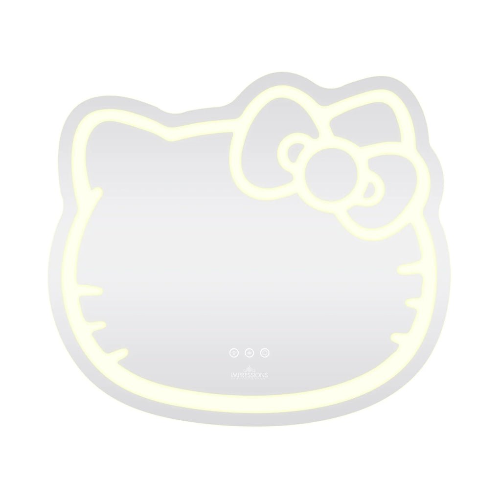 Neon light shaped like a cat's face with a bow on a white background