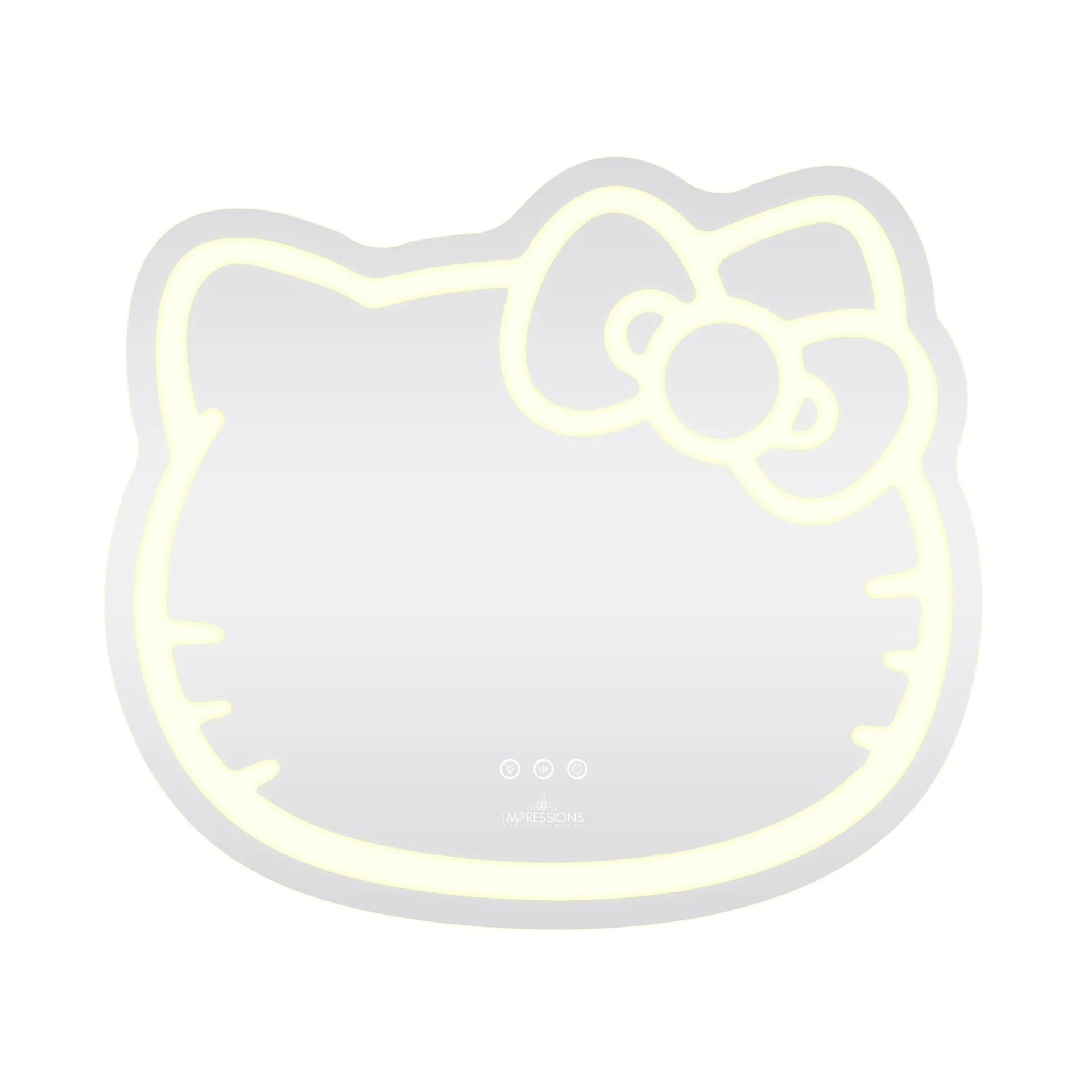 Neon light shaped like a cat's face with a bow on a white background