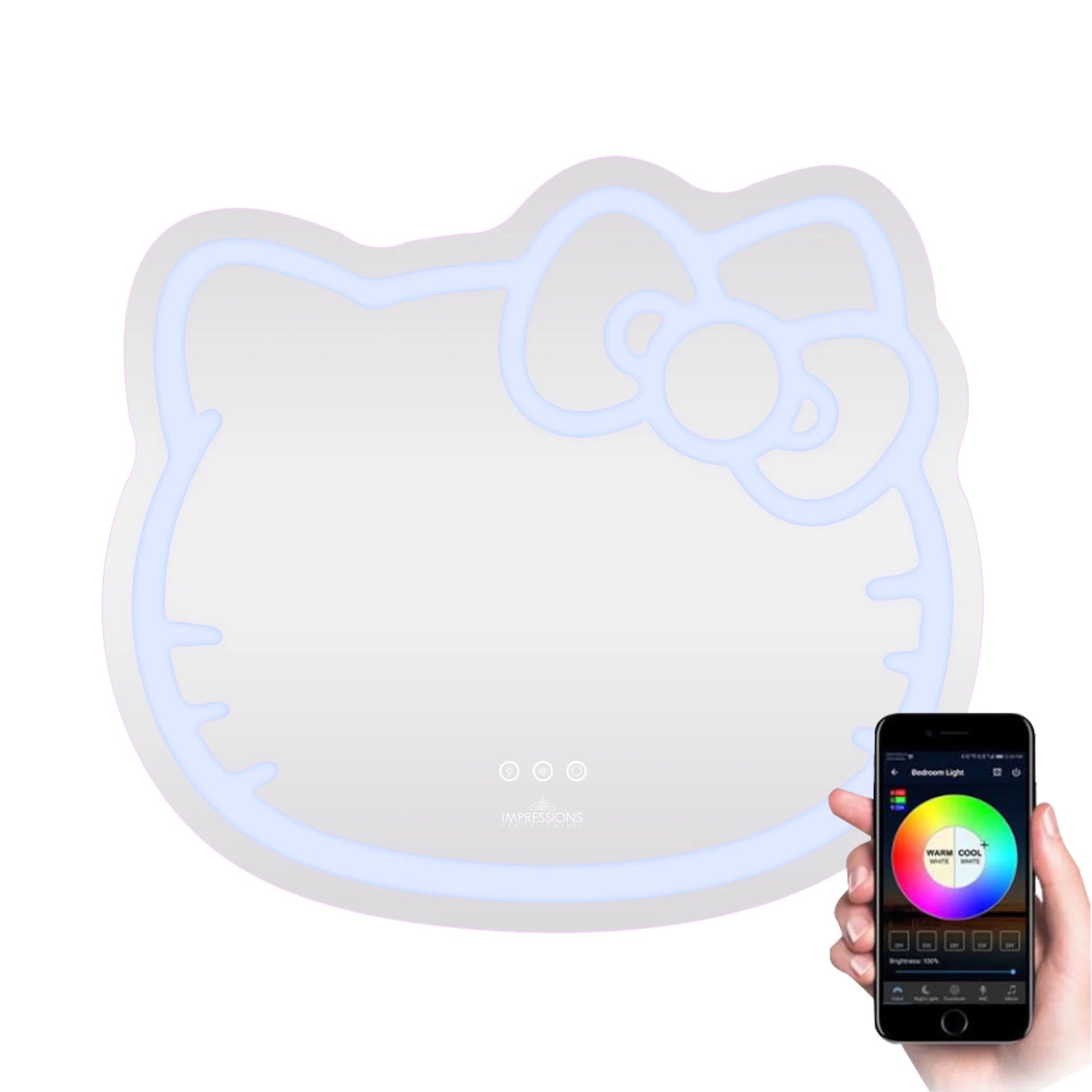 Hello Kitty-shaped light with smartphone control on a white background