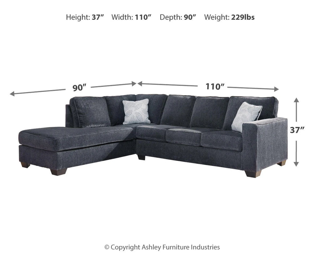Dark gray sectional with dimensions outlined