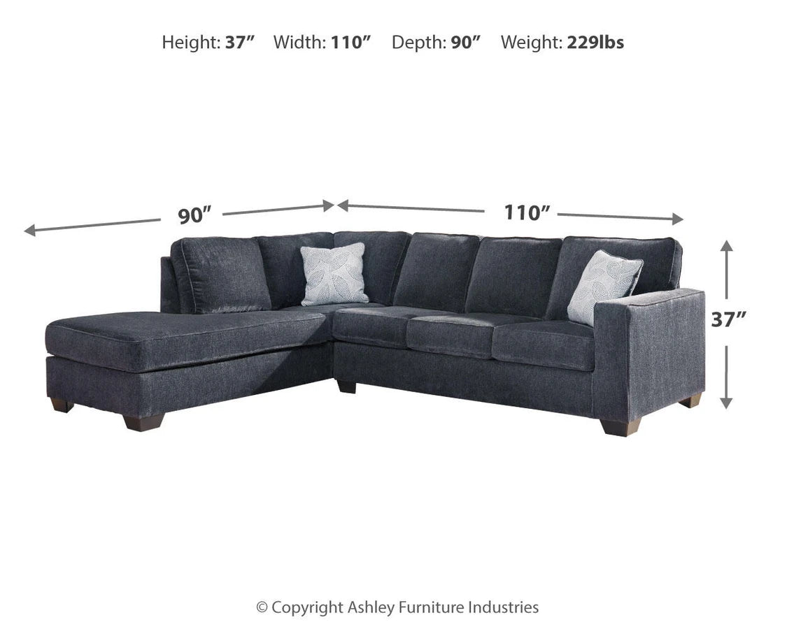 Dark gray sectional with dimensions outlined