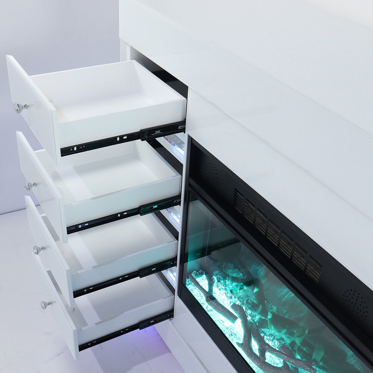 Fully Assembled 55" Mirrored Fireplace with RGB Ambiance and Wireless charging