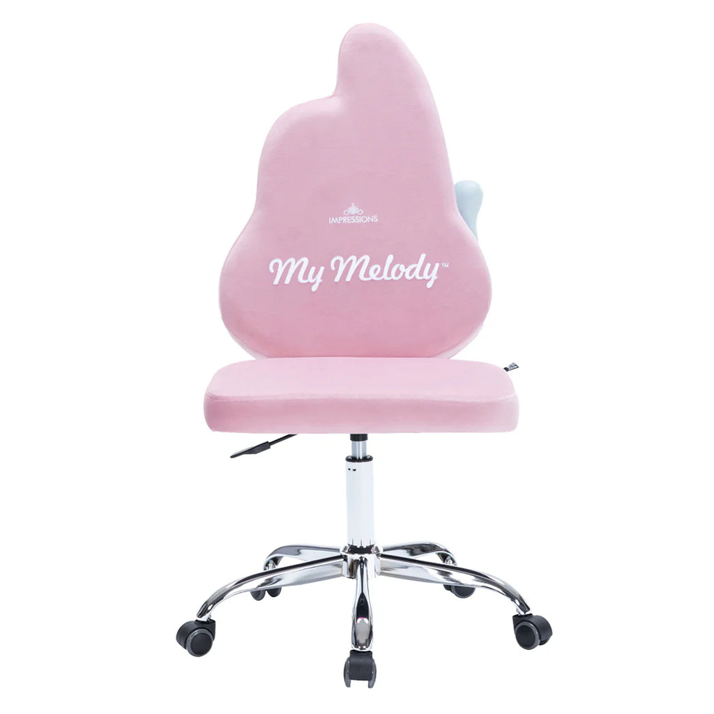 Pink office chair with 'My Melody' branding on a white background