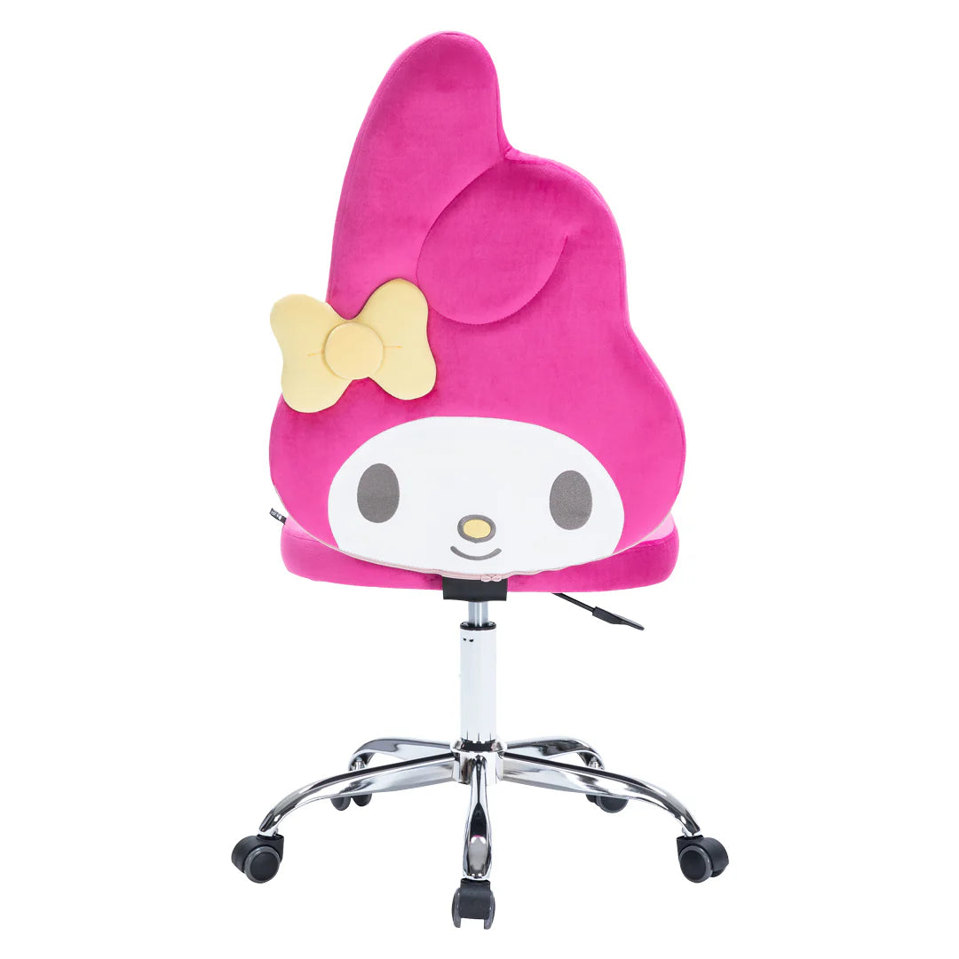 Pink cartoon chair with a bow on a white background