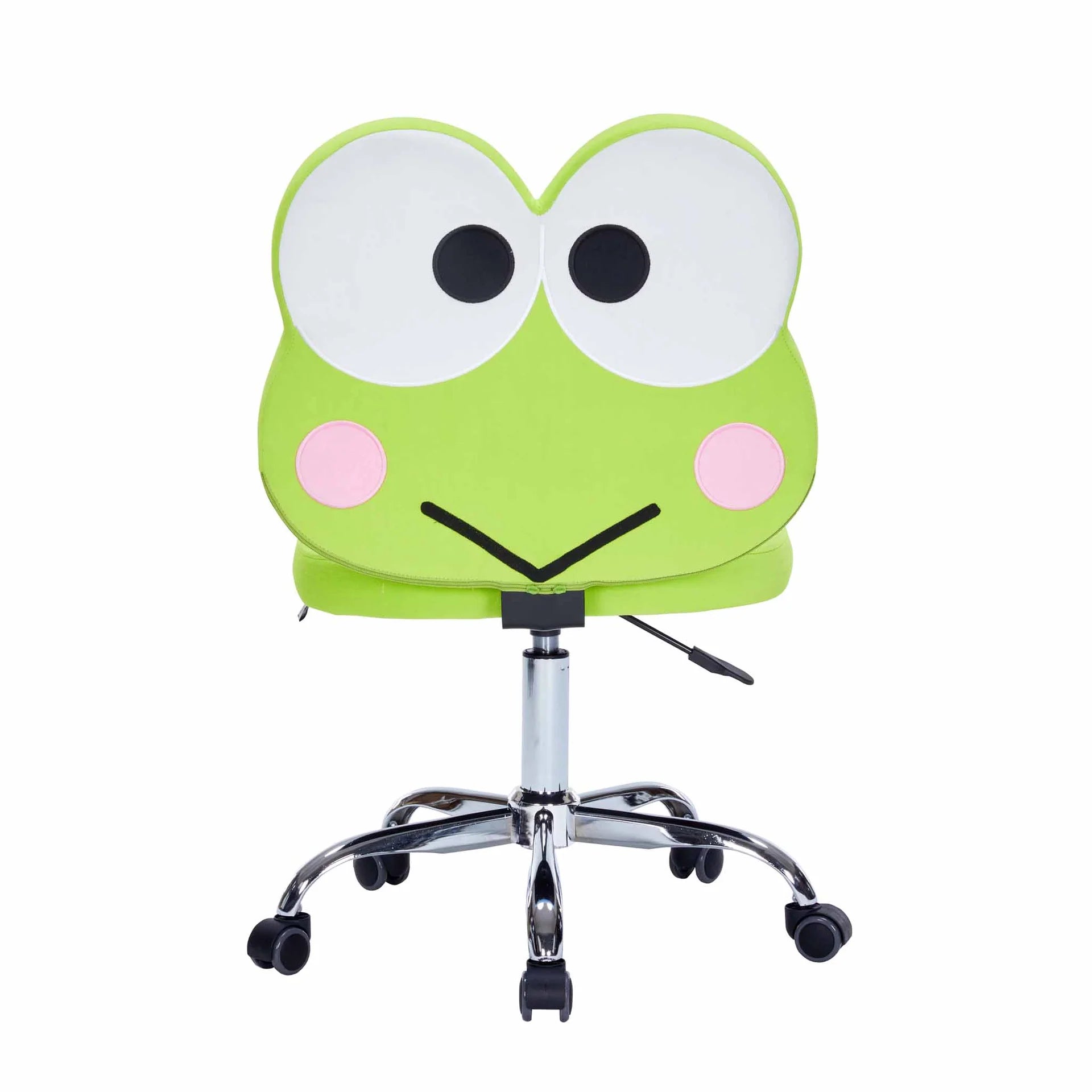 Green frog-shaped office chair on a white background