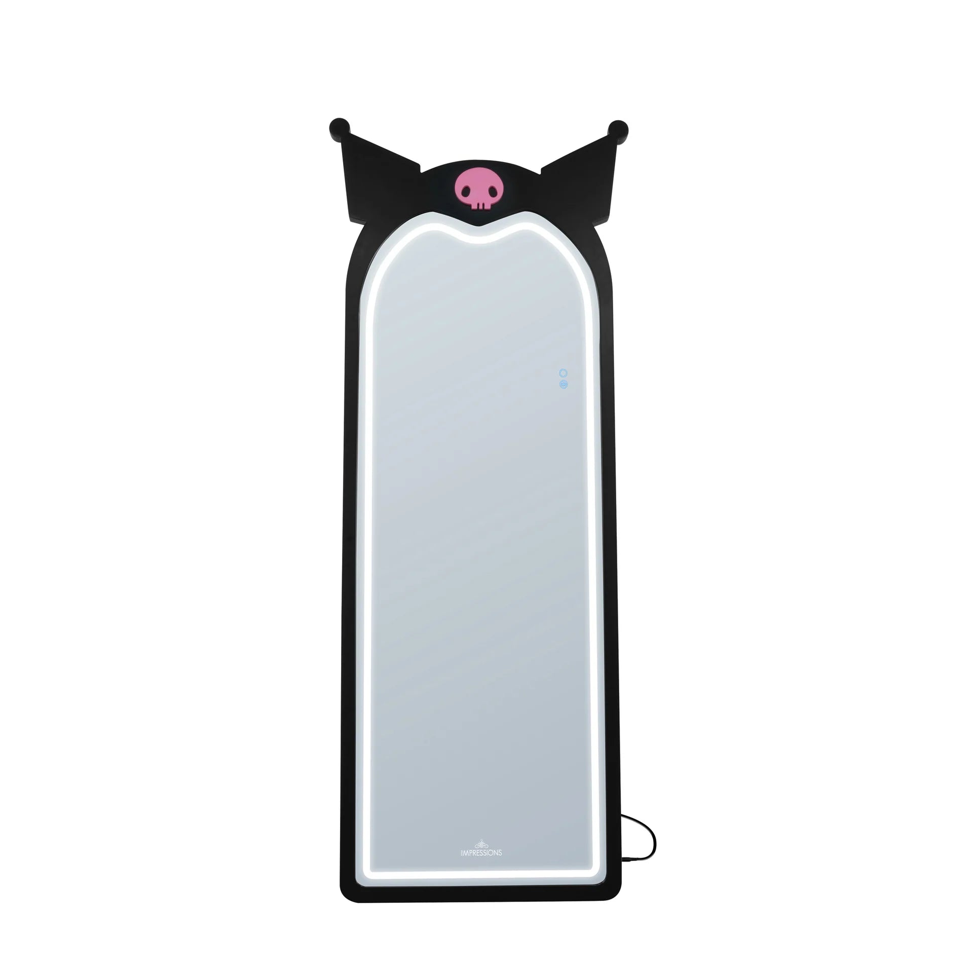 Rectangular mirror with black cat ears and pink center on a white background