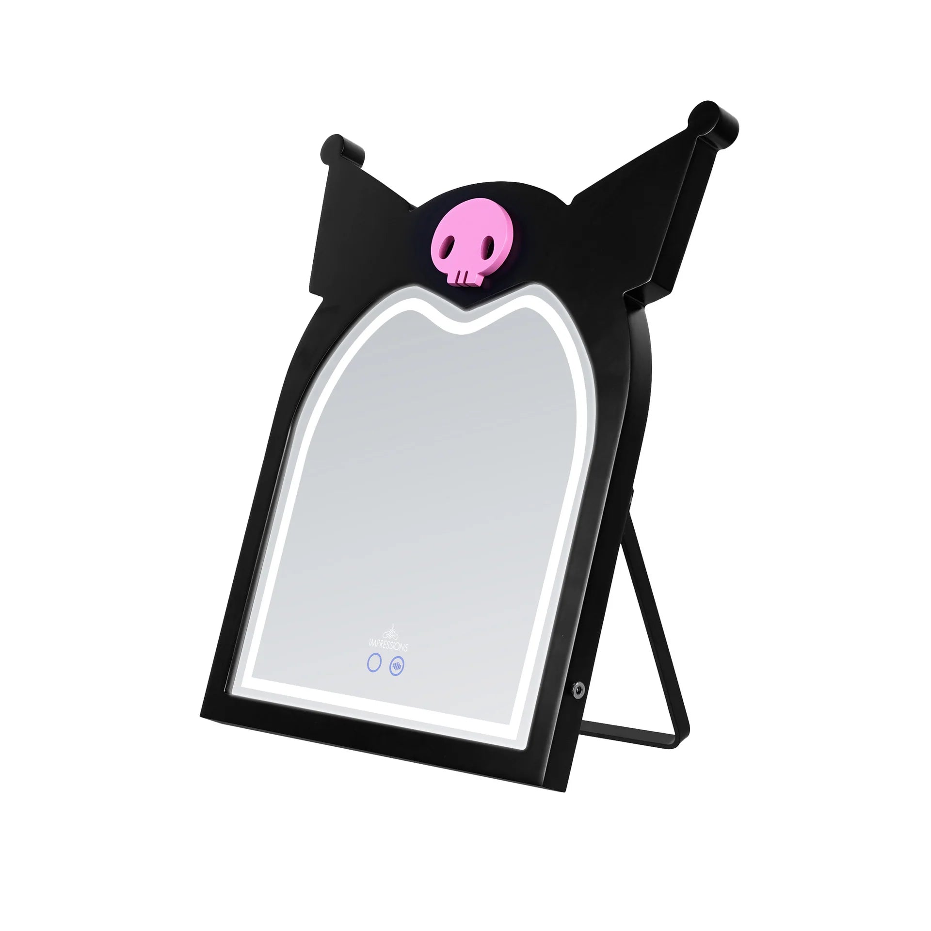 Black frame with a pink skull design on a white background